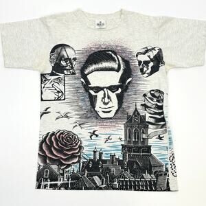 Vintage 90s Mc Escher T Shirt Size Medium AOP Wrap Print Medium Art Tessellation